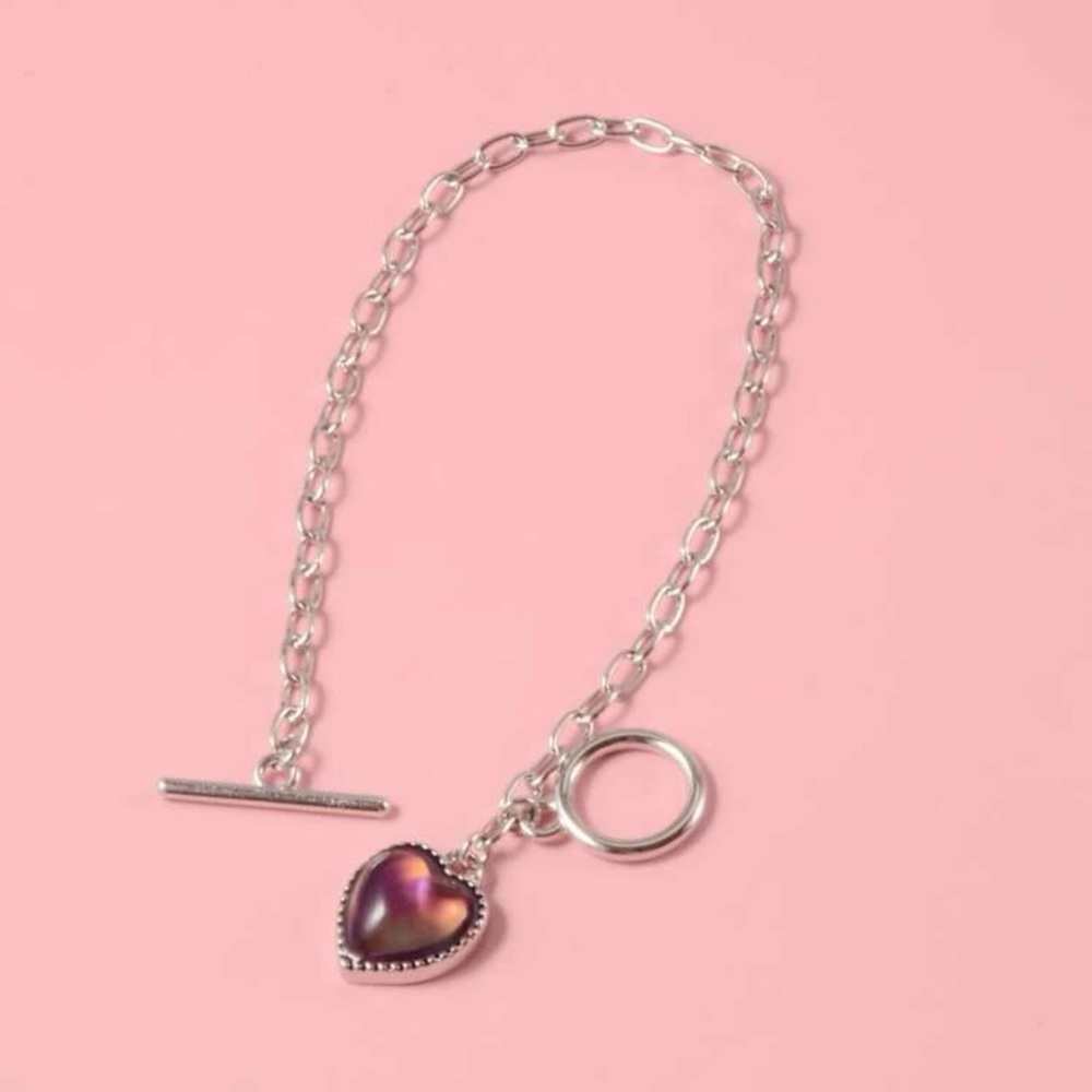 New Y2K Sterling Silver Temperature Heart Charm Mood OT Buckle Chain Bracelet - Picture 7 of 13